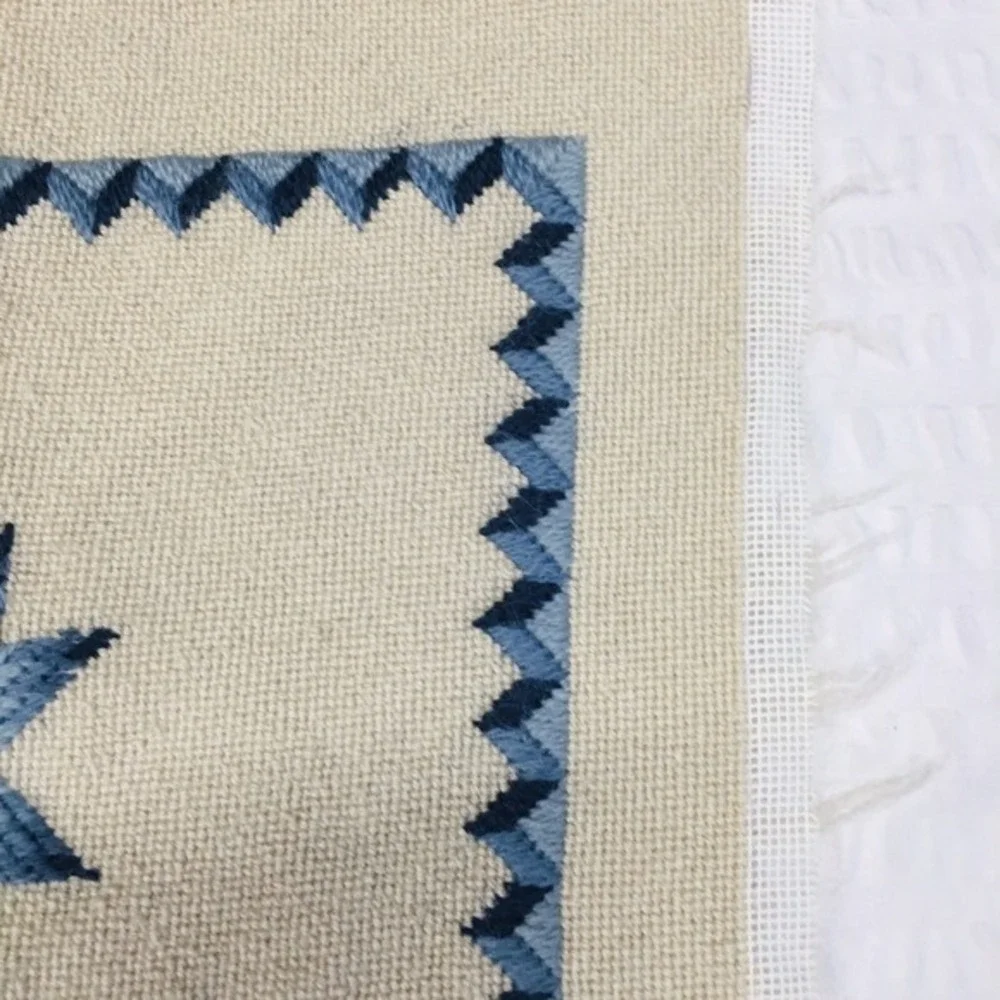 Handmade‎ Needlepoint Pillow Cover Blue Ivory Barn Star Grandmacore Cottagecore